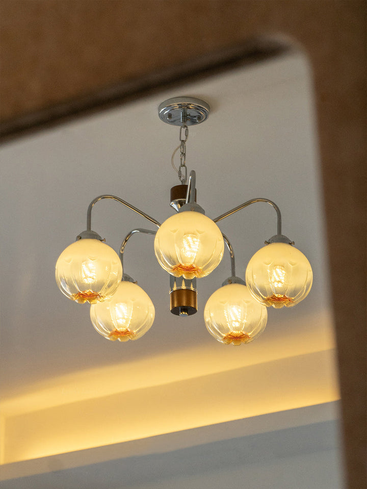 Ulliria Chandelier Art Nordique Fleur En Noyer Et Verre - Neutralighting