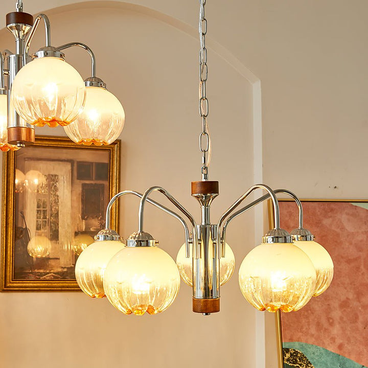 Ulliria Chandelier Art Nordique Fleur En Noyer Et Verre - Neutralighting