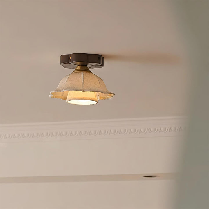 Lampe Plafond Abat-jour Tissu Festonné Plafond Bois de Noyer Vintage - Neutralighting