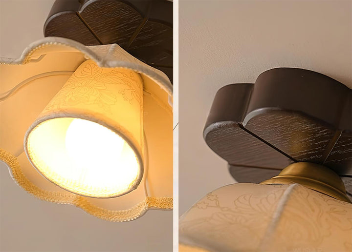 Lampe Plafond Abat-jour Tissu Festonné Plafond Bois de Noyer Vintage - Neutralighting