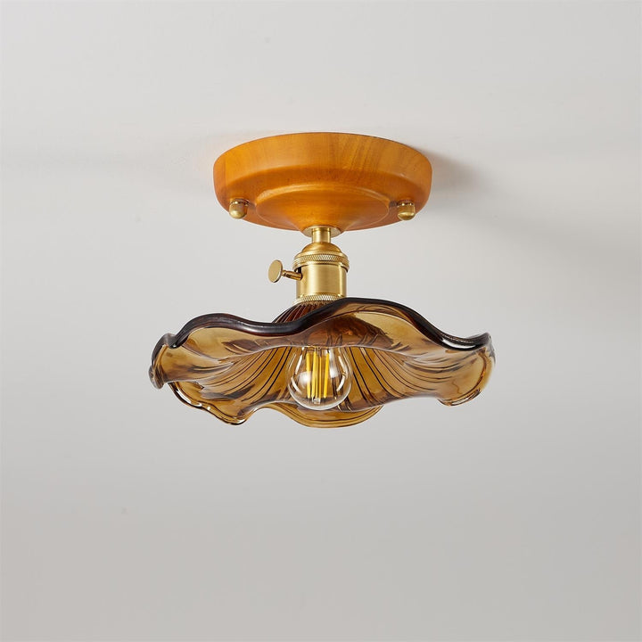 Aura Plafonnier Vintage Abat-jour Verre Laiton - Neutralighting