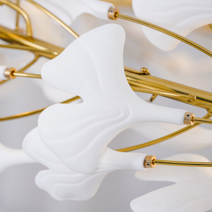 Lustra Suspension Lampe Feuilles de Gingko en Porcelaine Dorée - Neutralighting