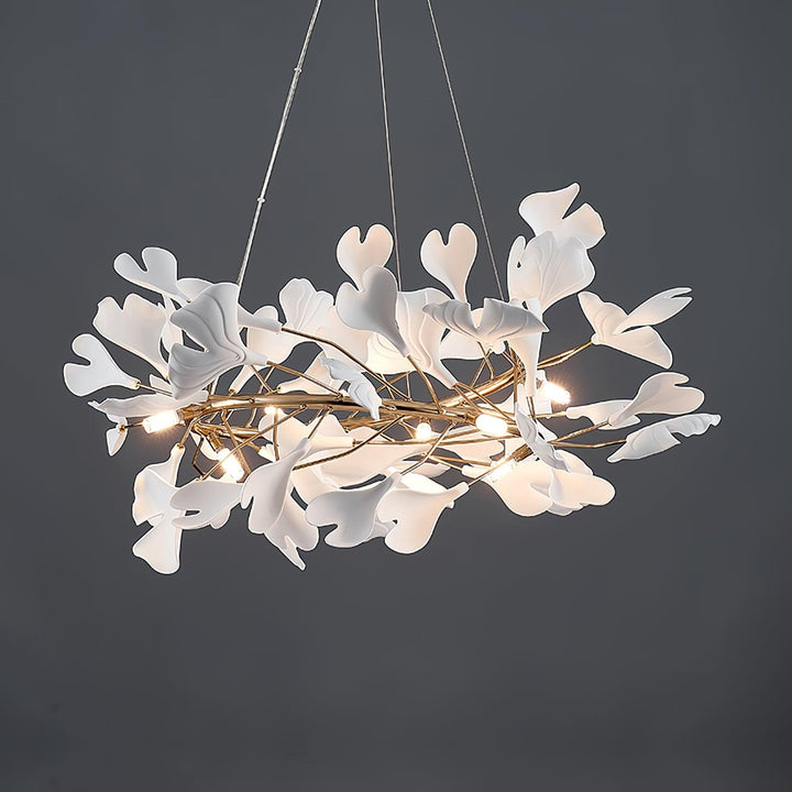 Lustra Suspension Lampe Feuilles de Gingko en Porcelaine Dorée - Neutralighting