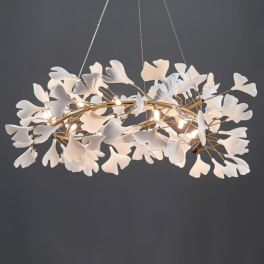 Lustra Suspension Lampe Feuilles de Gingko en Porcelaine Dorée - Neutralighting