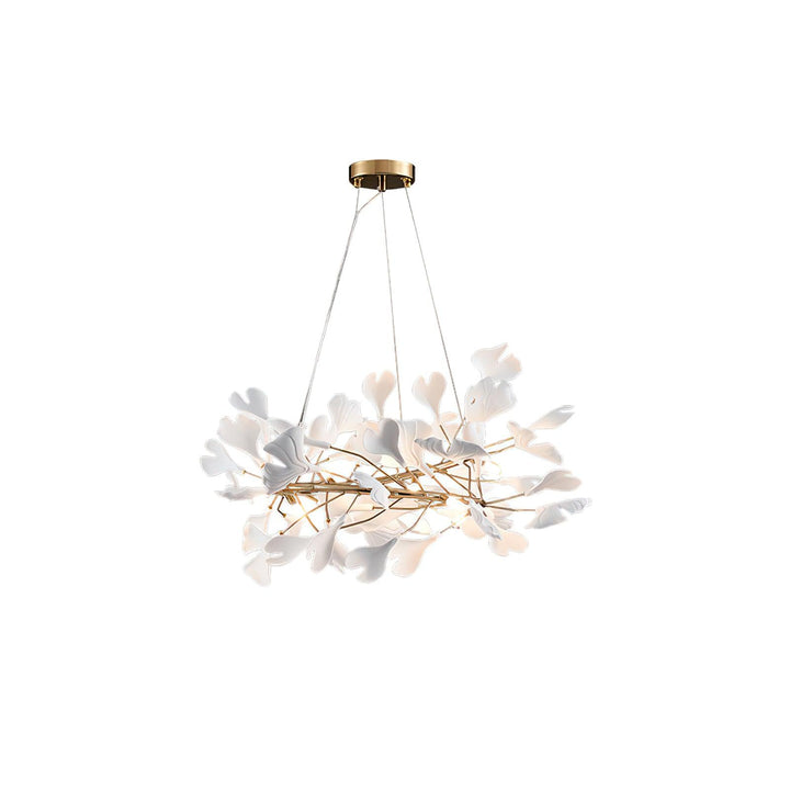 Lustra Suspension Lampe Feuilles de Gingko en Porcelaine Dorée - Neutralighting