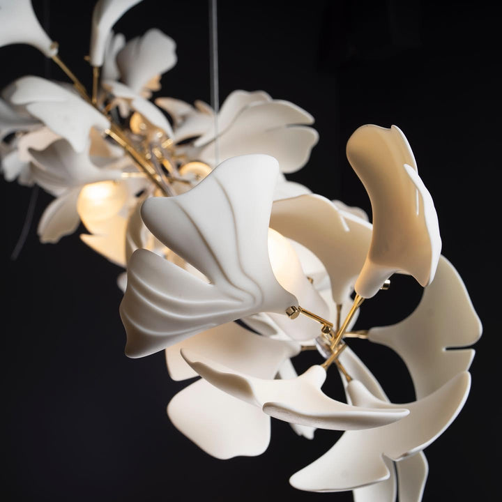 Lustra Suspension Lampe Feuilles de Gingko en Porcelaine Dorée - Neutralighting