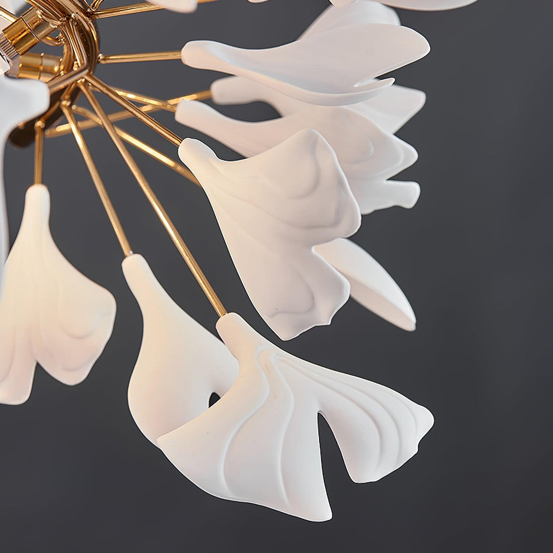 Lustra Suspension Lampe Feuilles de Gingko en Porcelaine Dorée - Neutralighting