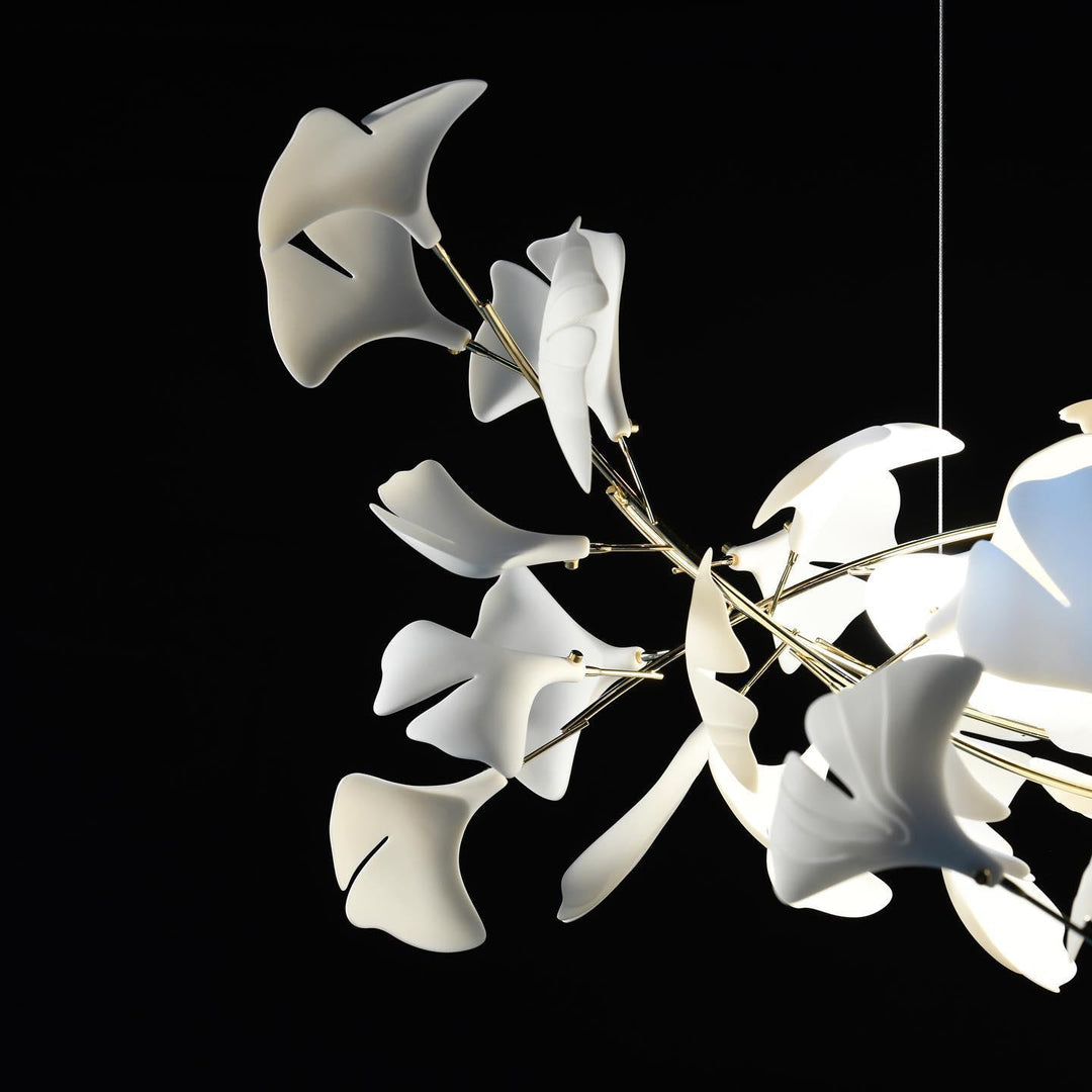 Lustra Suspension Lampe Feuilles de Gingko en Porcelaine Dorée - Neutralighting