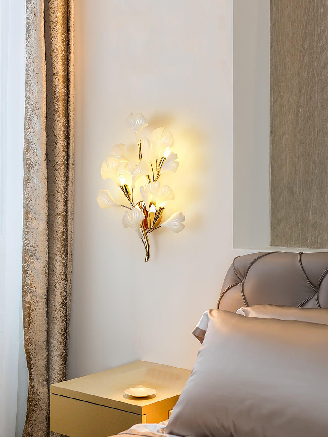Gingko Applique Murale Abat-jours en Céramique Pétales Or Art Nouveau - Neutralighting