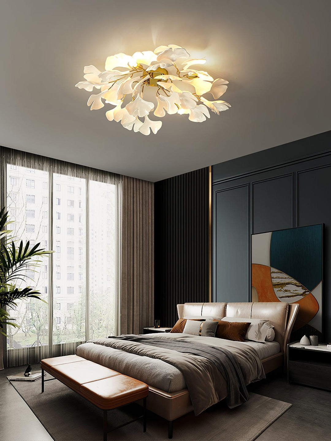 Solara Plafonnier Feuilles de Gingko avec Branches en Laiton - Neutralighting