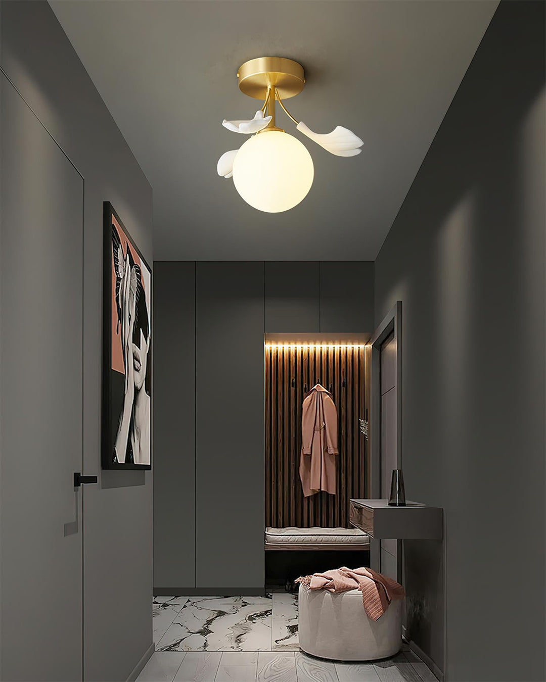 Ginkgo Lustre Plafonnier Rosalia Feuille de Ginkgo Base Dorée - Neutralighting