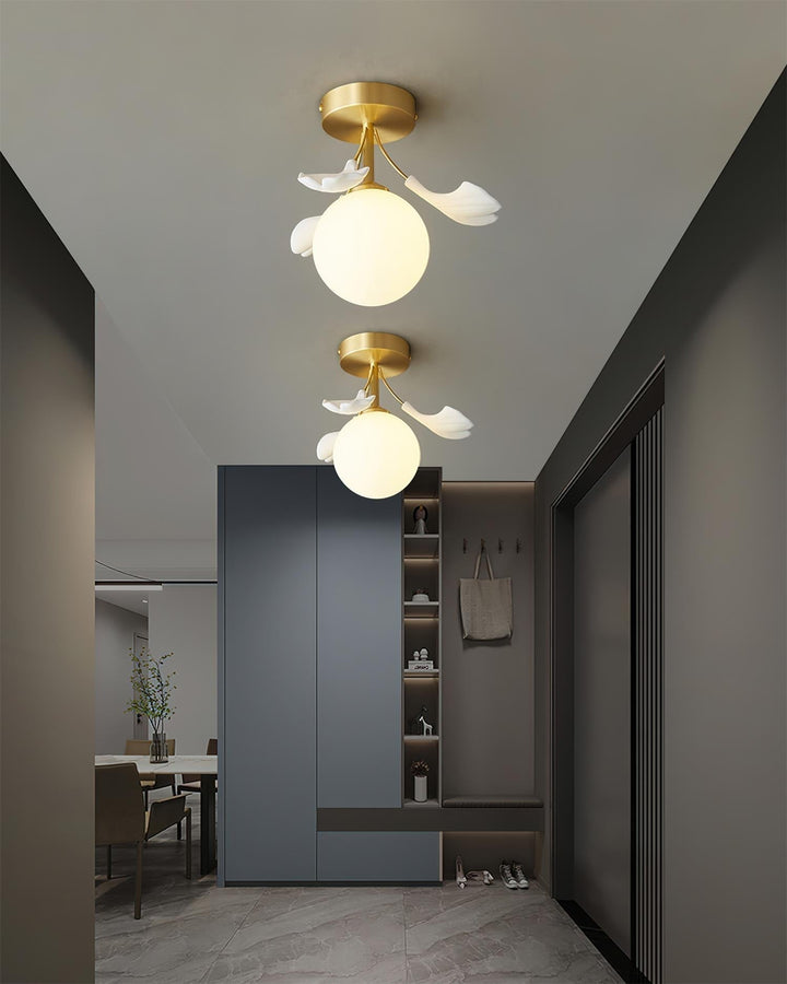 Ginkgo Lustre Plafonnier Rosalia Feuille de Ginkgo Base Dorée - Neutralighting