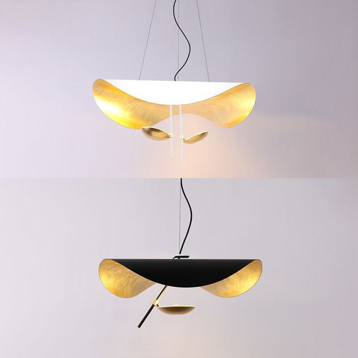 Lustra Suspension Lampe Abat-jour Courbé Noir et Or - Neutralighting