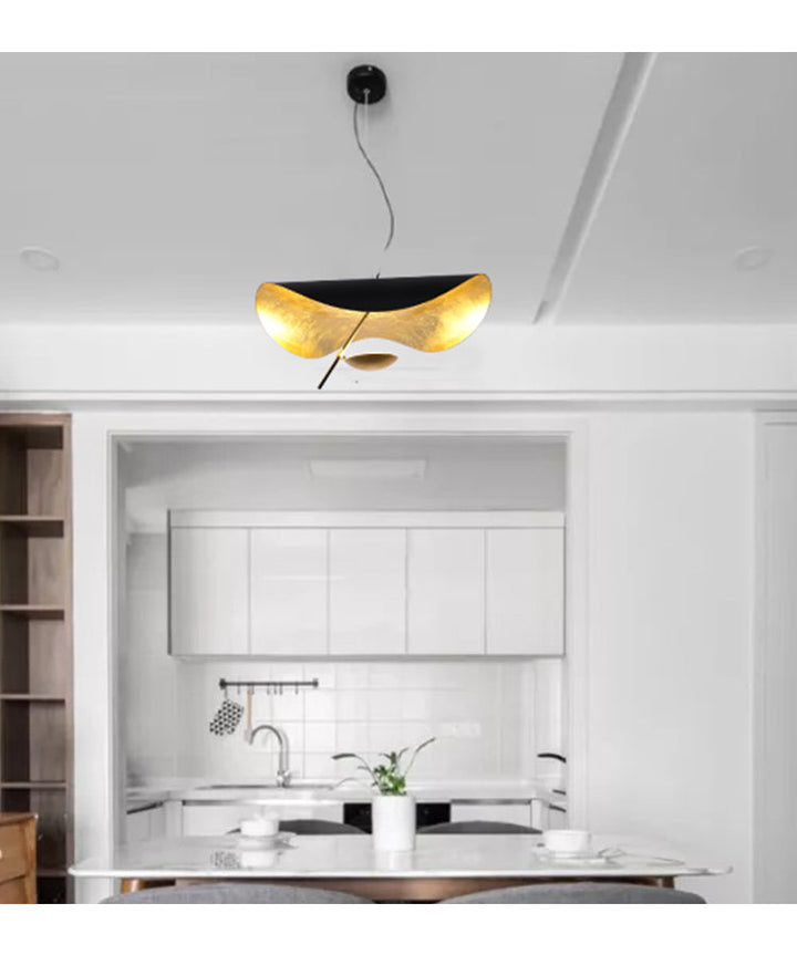 Lustra Suspension Lampe Abat-jour Courbé Noir et Or - Neutralighting