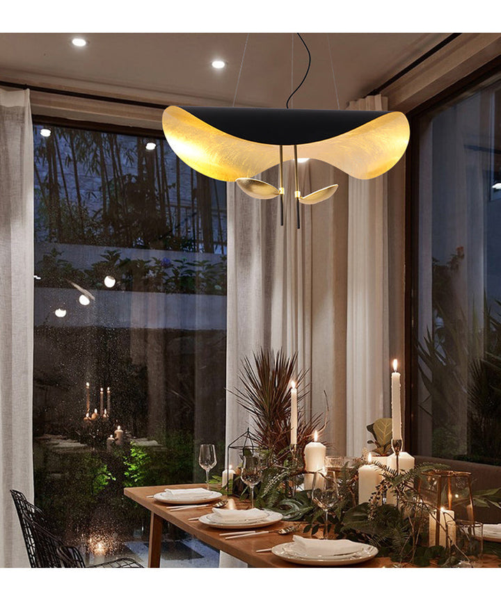 Lustra Suspension Lampe Abat-jour Courbé Noir et Or - Neutralighting