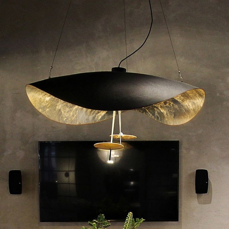 Lustra Suspension Lampe Abat-jour Courbé Noir et Or - Neutralighting