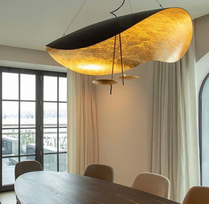 Lustra Suspension Lampe Abat-jour Courbé Noir et Or - Neutralighting