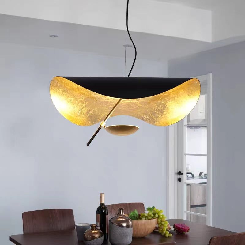Lustra Suspension Lampe Abat-jour Courbé Noir et Or - Neutralighting