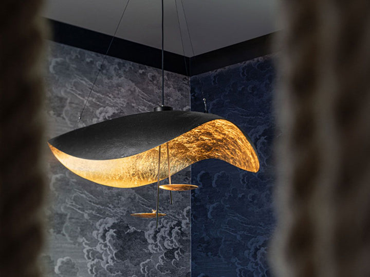 Lustra Suspension Lampe Abat-jour Courbé Noir et Or - Neutralighting