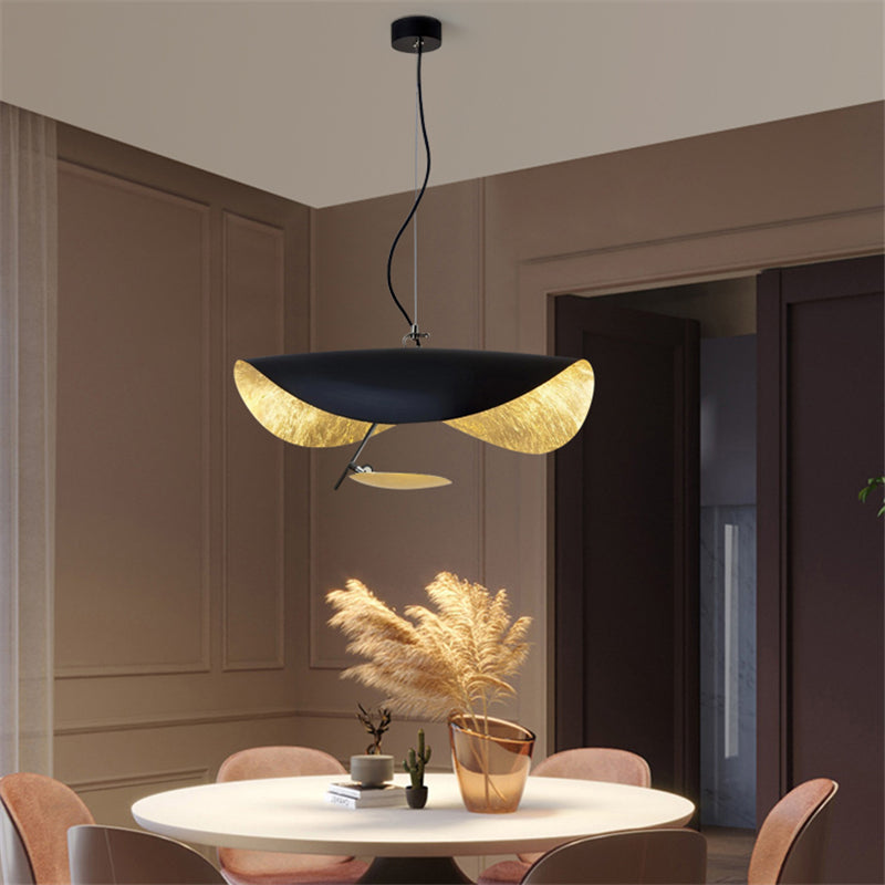 Lustra Suspension Lampe Abat-jour Courbé Noir et Or - Neutralighting