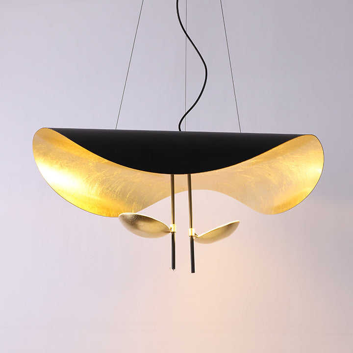 Lustra Suspension Lampe Abat-jour Courbé Noir et Or - Neutralighting