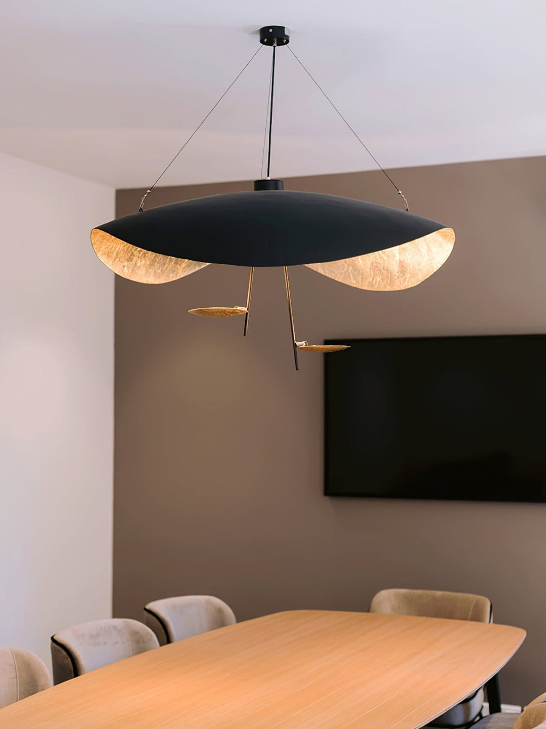 Lustra Suspension Lampe Abat-jour Courbé Noir et Or - Neutralighting