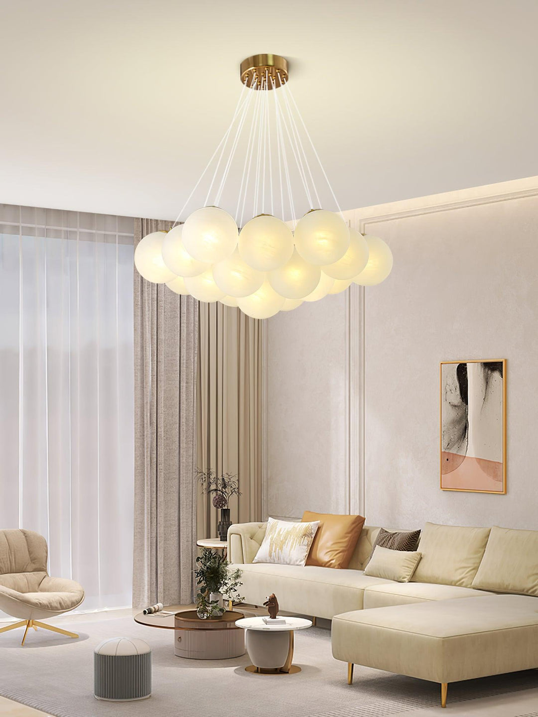 Lustra Chandelier en Verre avec Guirlande en Verre Dépoli - Neutralighting