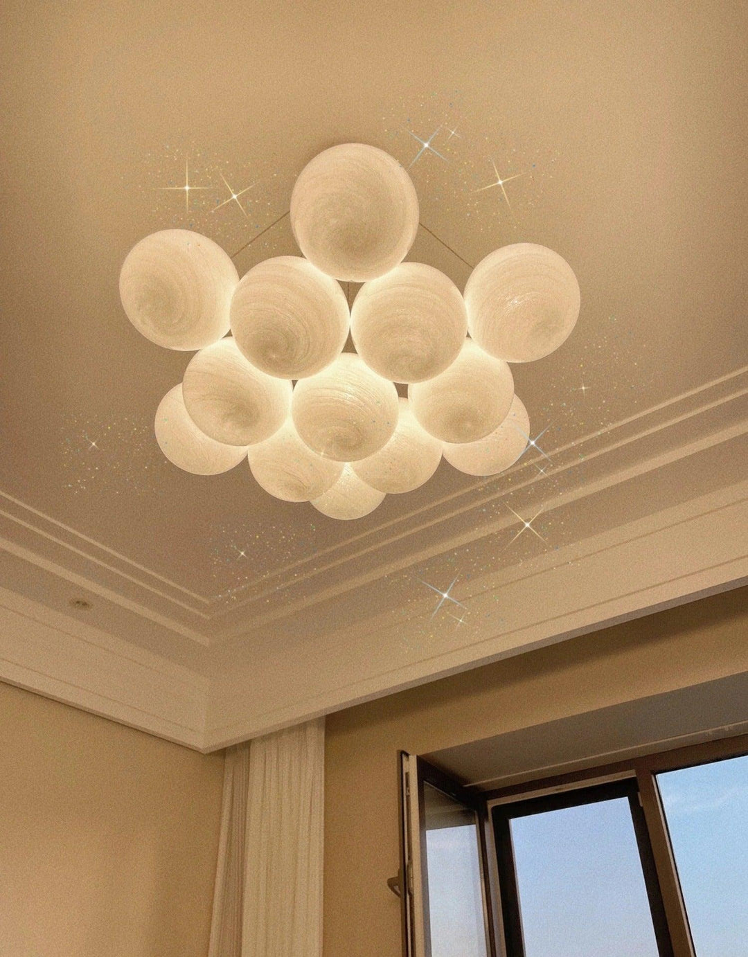 Lustra Chandelier en Verre avec Guirlande en Verre Dépoli - Neutralighting