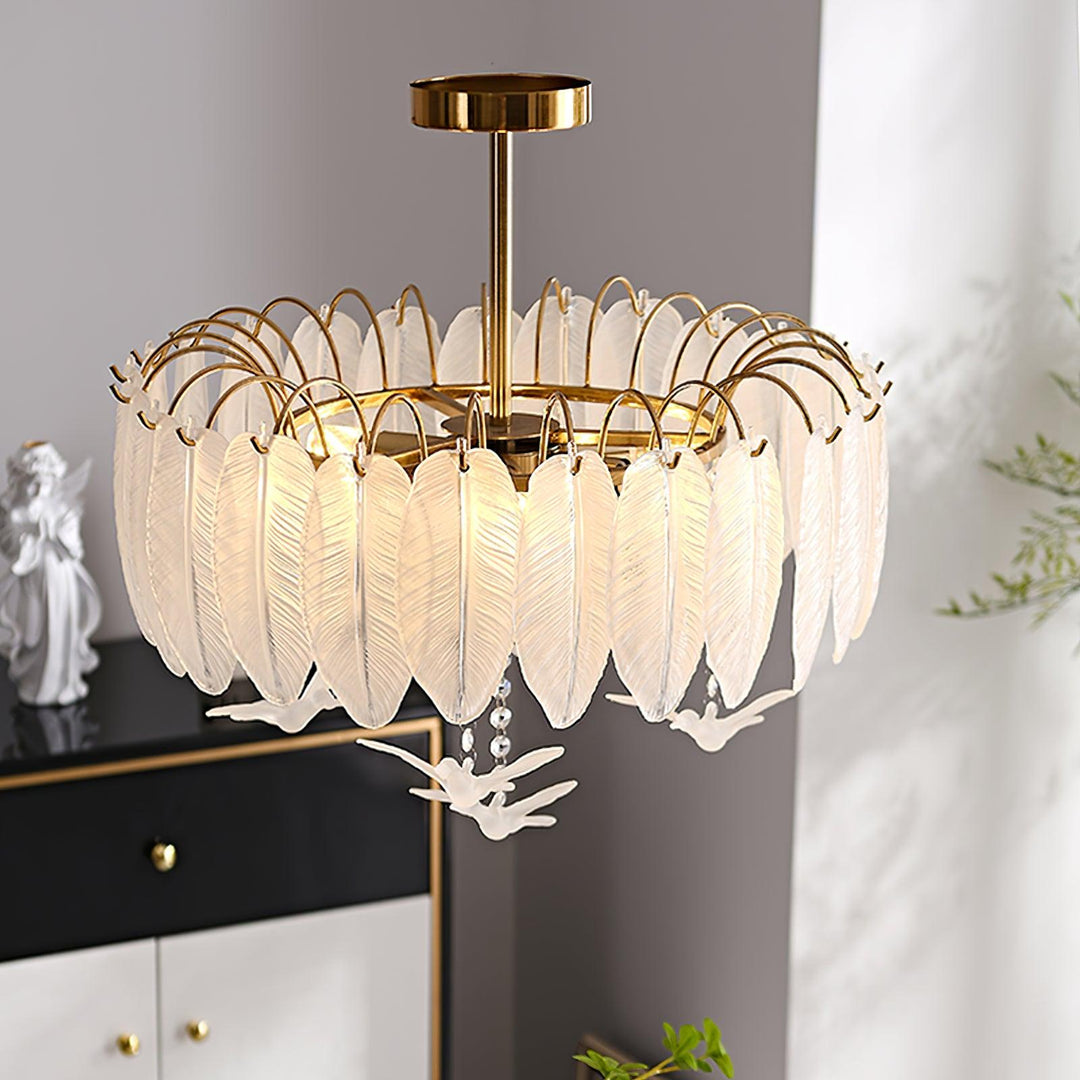 Solara Plafonnier en Verre Plume Oiseau Élégant - Neutralighting