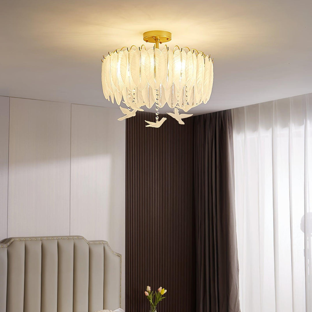 Solara Plafonnier en Verre Plume Oiseau Élégant - Neutralighting