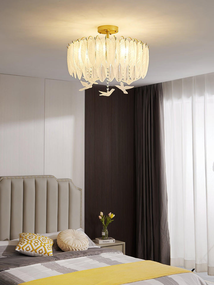 Solara Plafonnier en Verre Plume Oiseau Élégant - Neutralighting