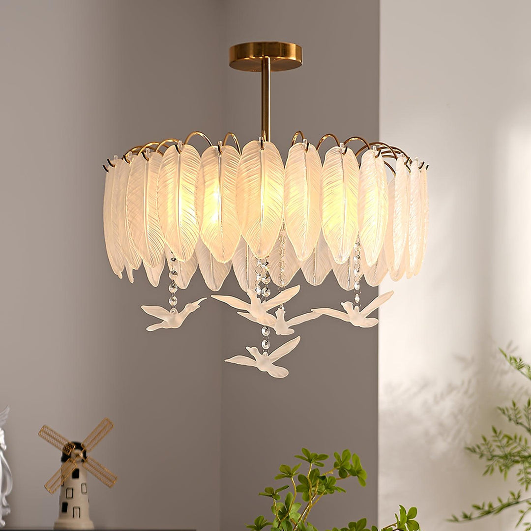 Solara Plafonnier en Verre Plume Oiseau Élégant - Neutralighting