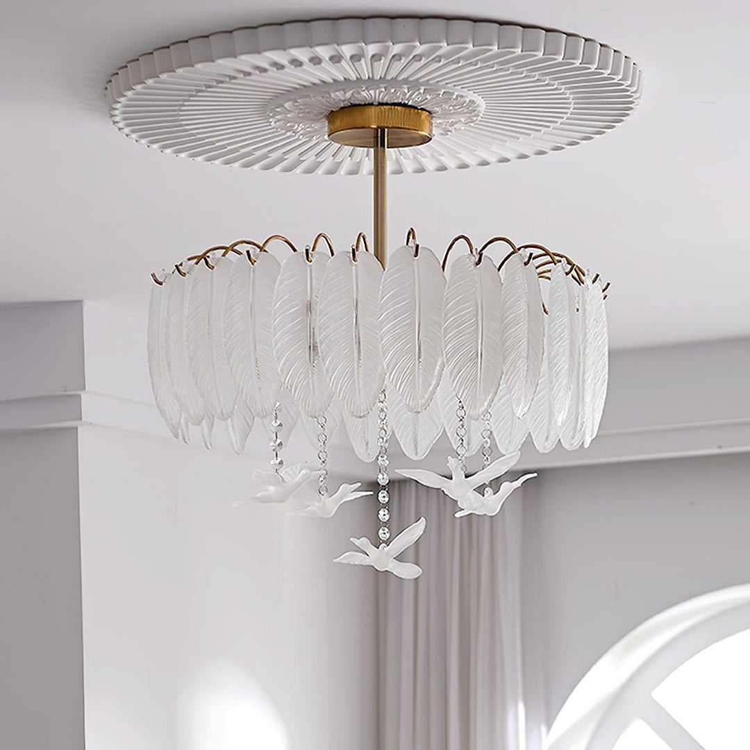 Solara Plafonnier en Verre Plume Oiseau Élégant - Neutralighting