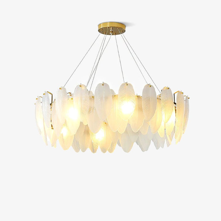 Lustra Chandelier en Plumes et Verre Givré Superposé - Neutralighting