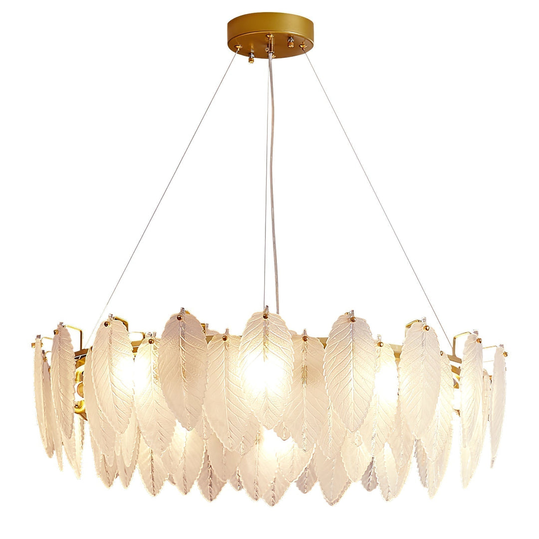 Lustra Chandelier en Plumes et Verre Givré Superposé - Neutralighting