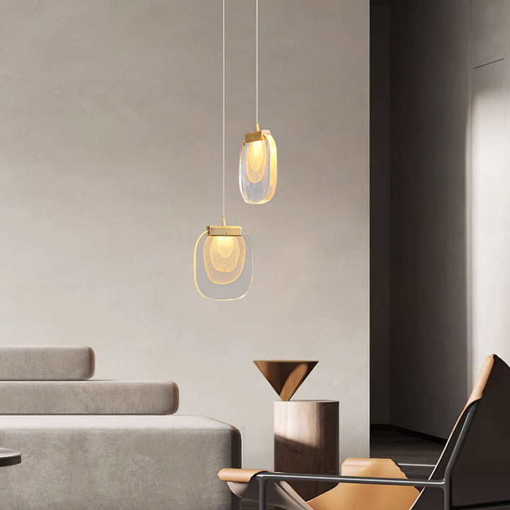 Virelli Lampe Pendante Abat-jour en Verre Ondulé Accent Doré Scandi LED - Neutralighting