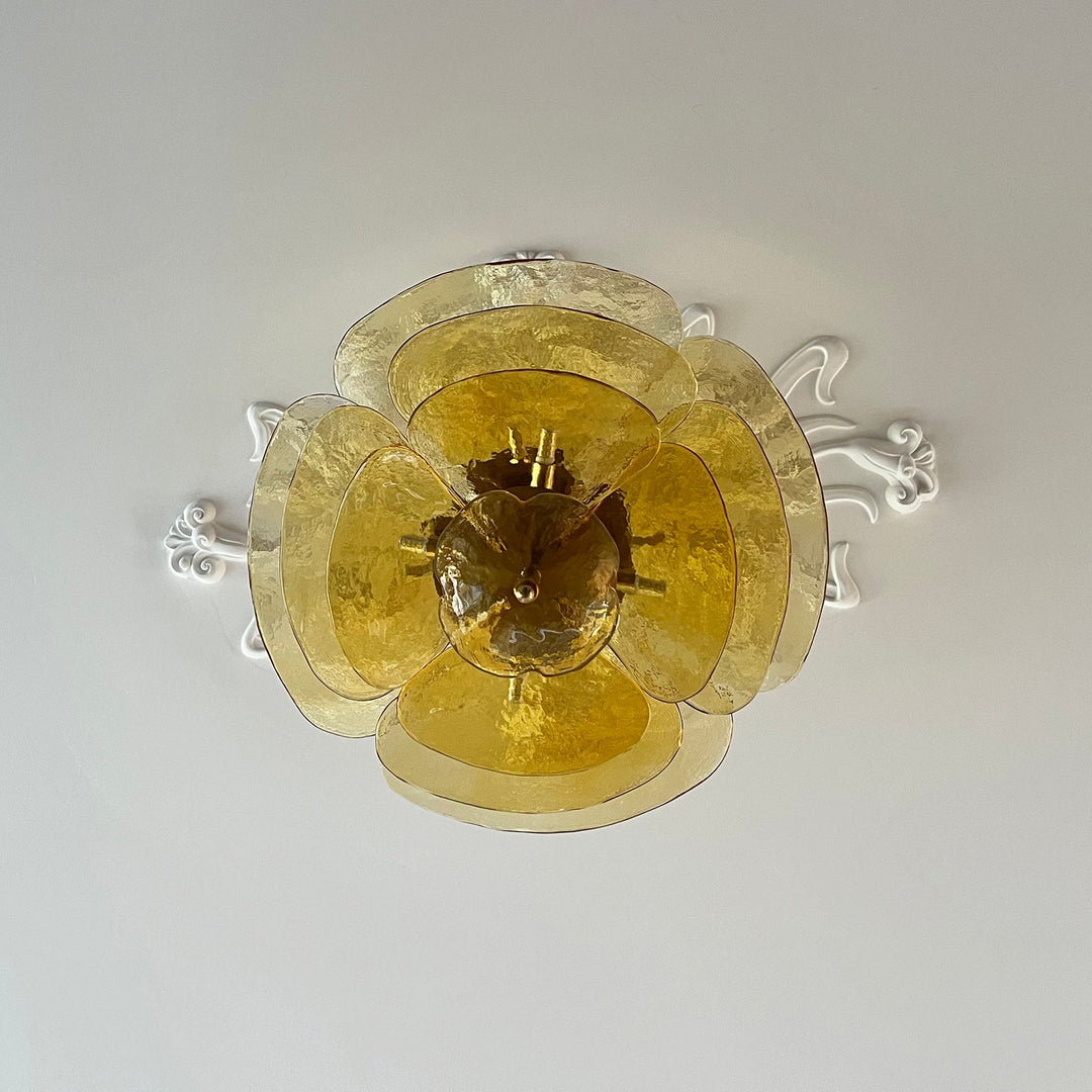 Aurora Chandelier Pétale en Verre Murano Doré Luxe - Neutralighting