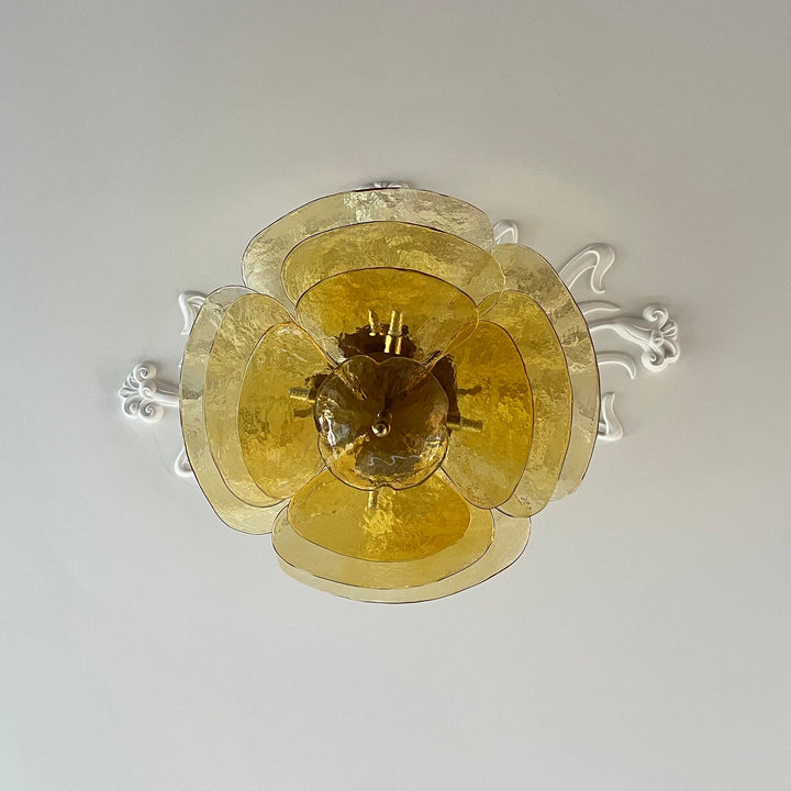 Aurora Chandelier Pétale en Verre Murano Doré Luxe - Neutralighting