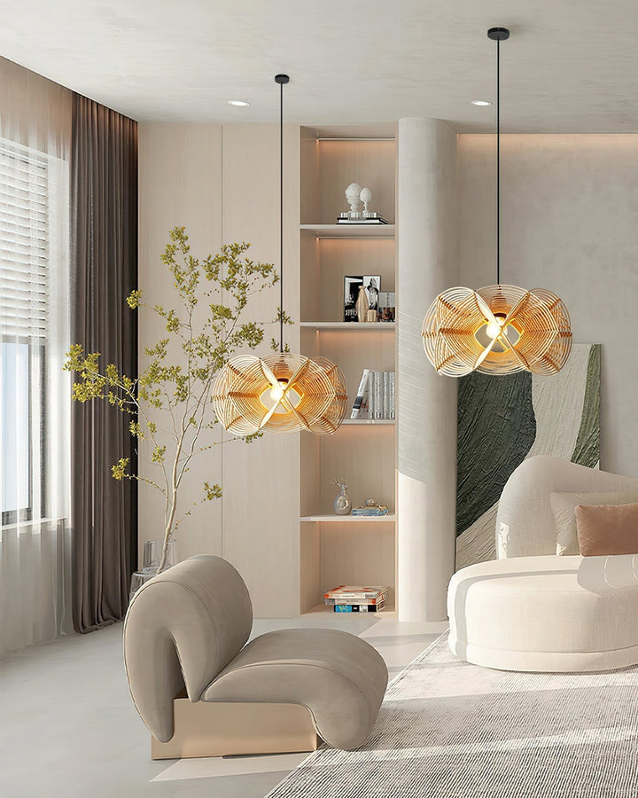 Golven Lampe Pendante Rattan Tissé Organique Artistique - Neutralighting