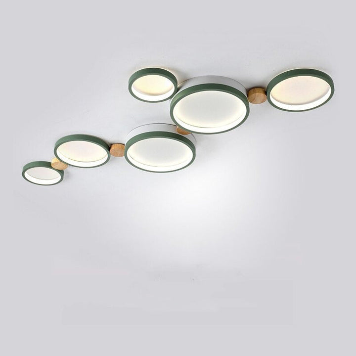 Fylo Plafonnier Rond Moderne. Métal/Bois. Blanc/Gris/Vert. Salon - Neutralighting