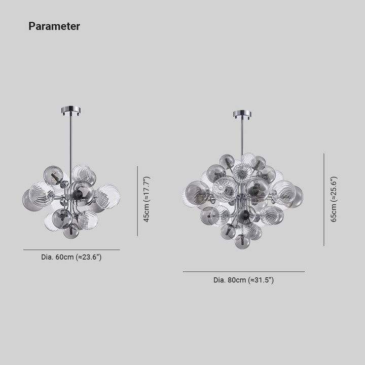 Valentina Lustre Moderne Bulle Grappe Argent Verre Métal Salon - Neutralighting