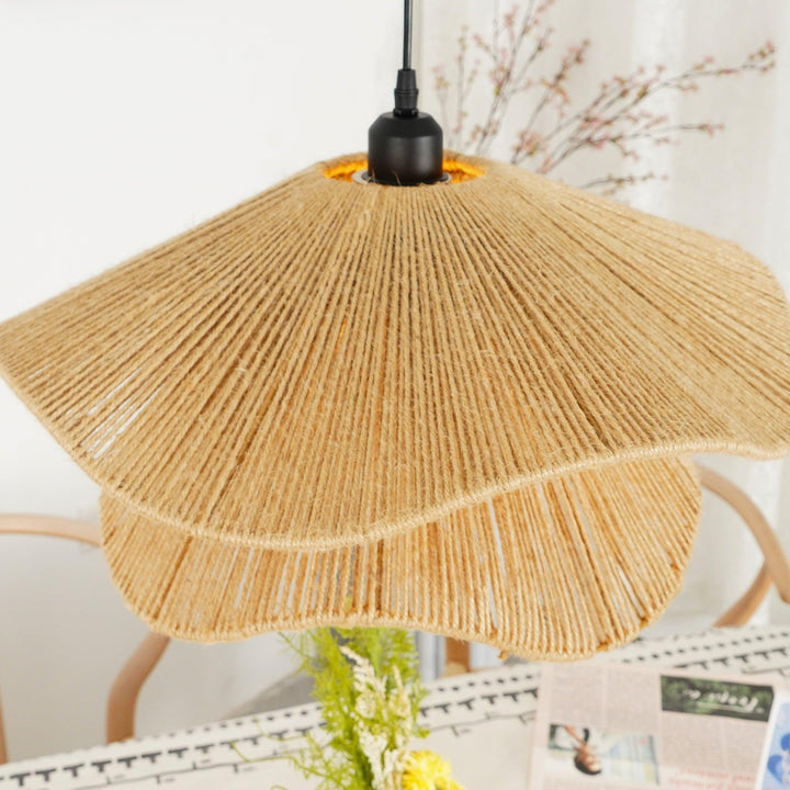Lustra Suspension Lampe Chapeau de Paille Fait Main à Double Couche - Neutralighting