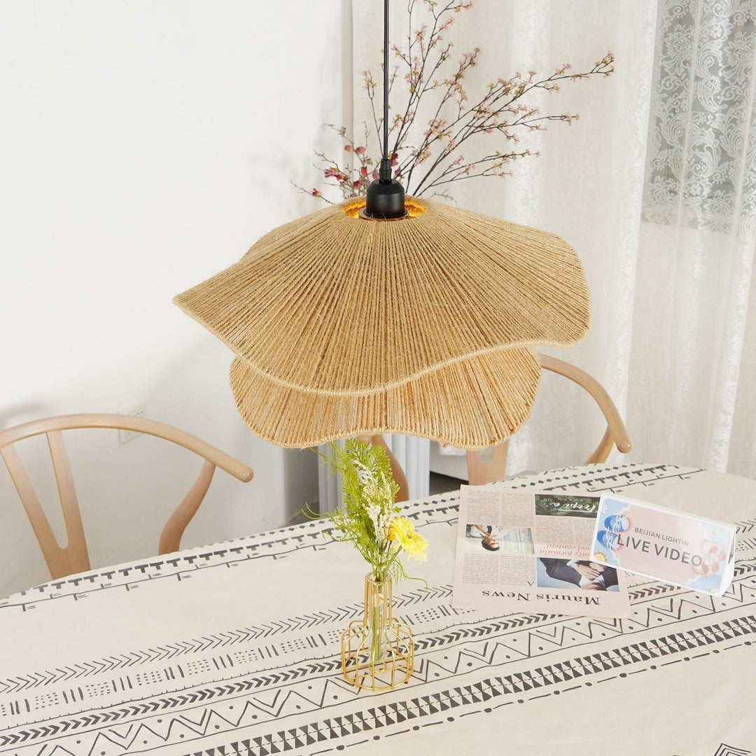 Lustra Suspension Lampe Chapeau de Paille Fait Main à Double Couche - Neutralighting