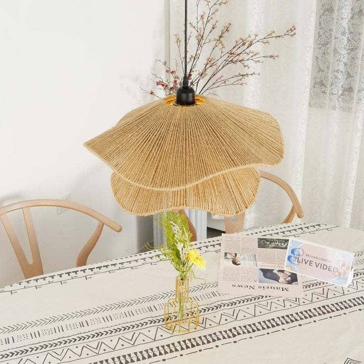 Lustra Suspension Lampe Chapeau de Paille Fait Main à Double Couche - Neutralighting