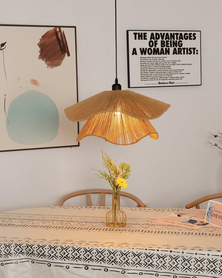 Lustra Suspension Lampe Chapeau de Paille Fait Main à Double Couche - Neutralighting