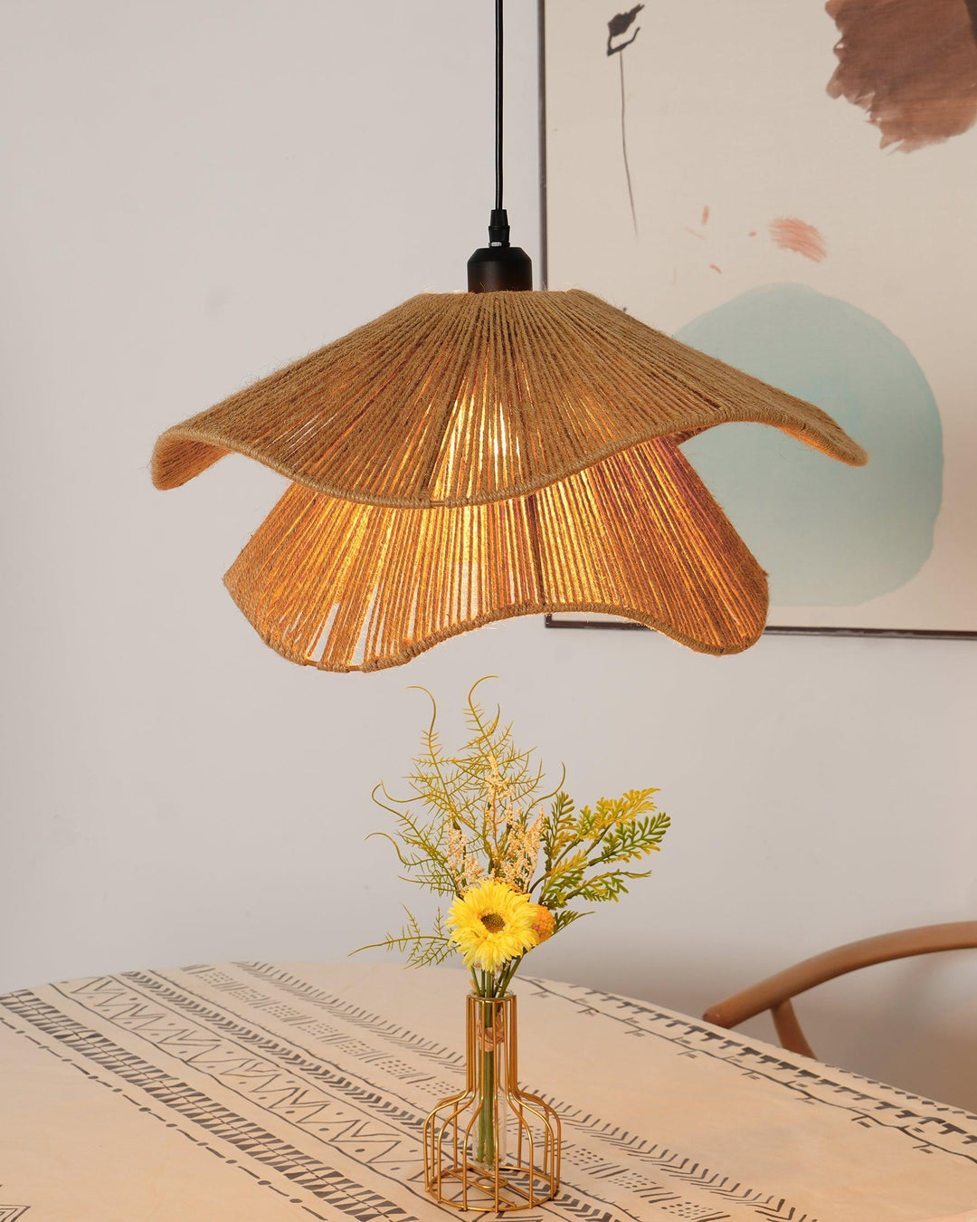 Lustra Suspension Lampe Chapeau de Paille Fait Main à Double Couche - Neutralighting