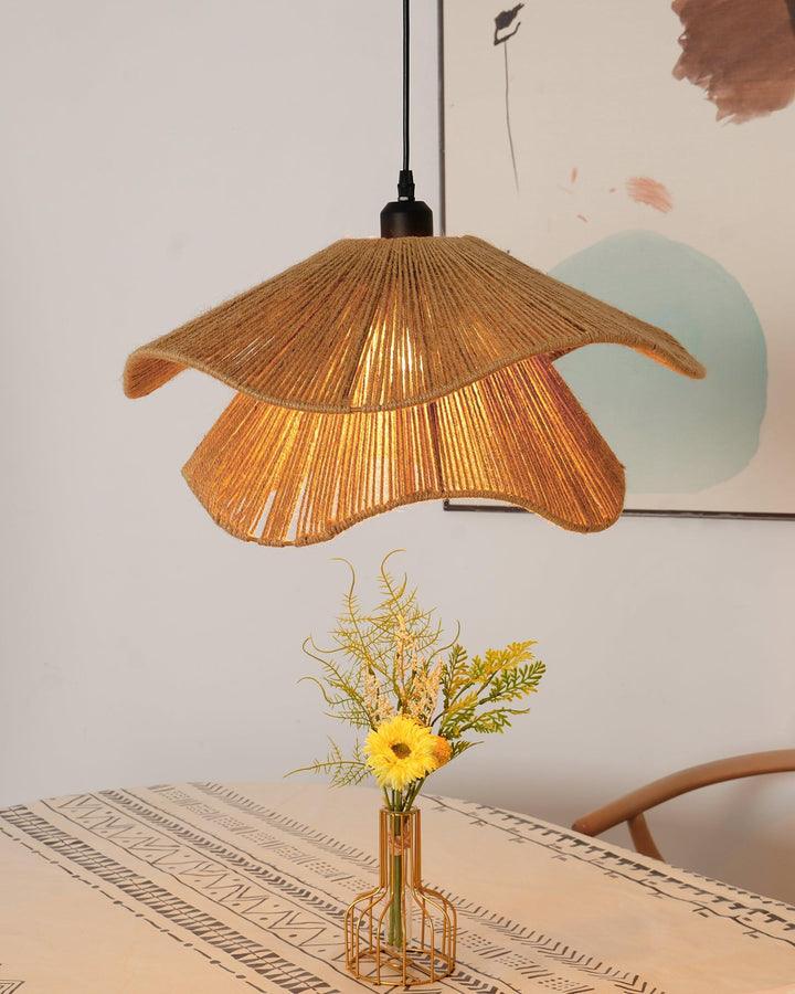Lustra Suspension Lampe Chapeau de Paille Fait Main à Double Couche - Neutralighting
