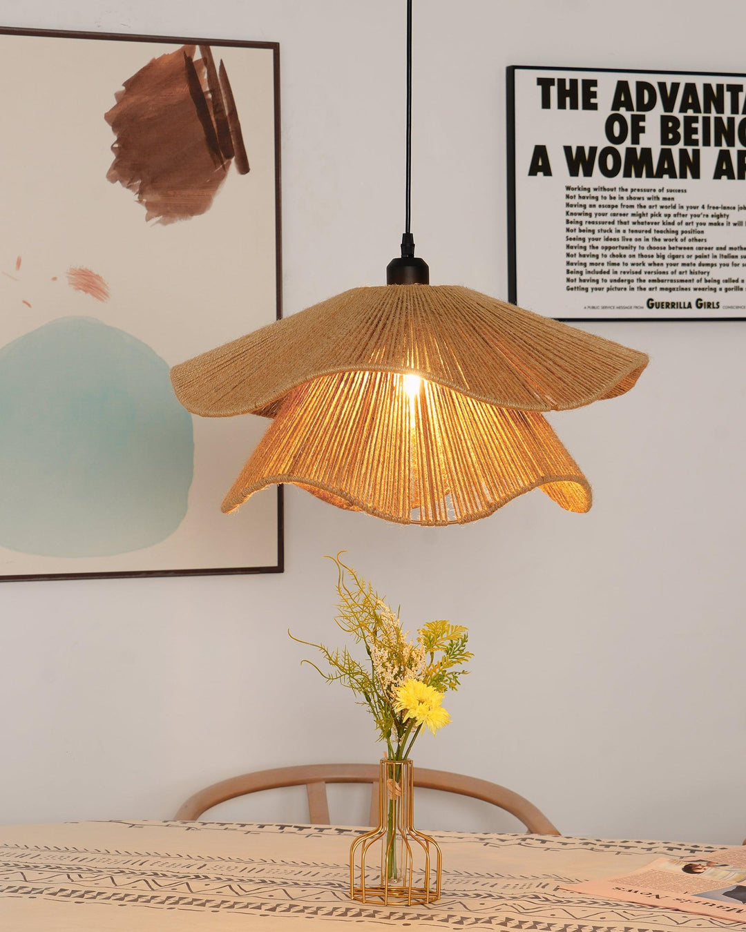 Lustra Suspension Lampe Chapeau de Paille Fait Main à Double Couche - Neutralighting