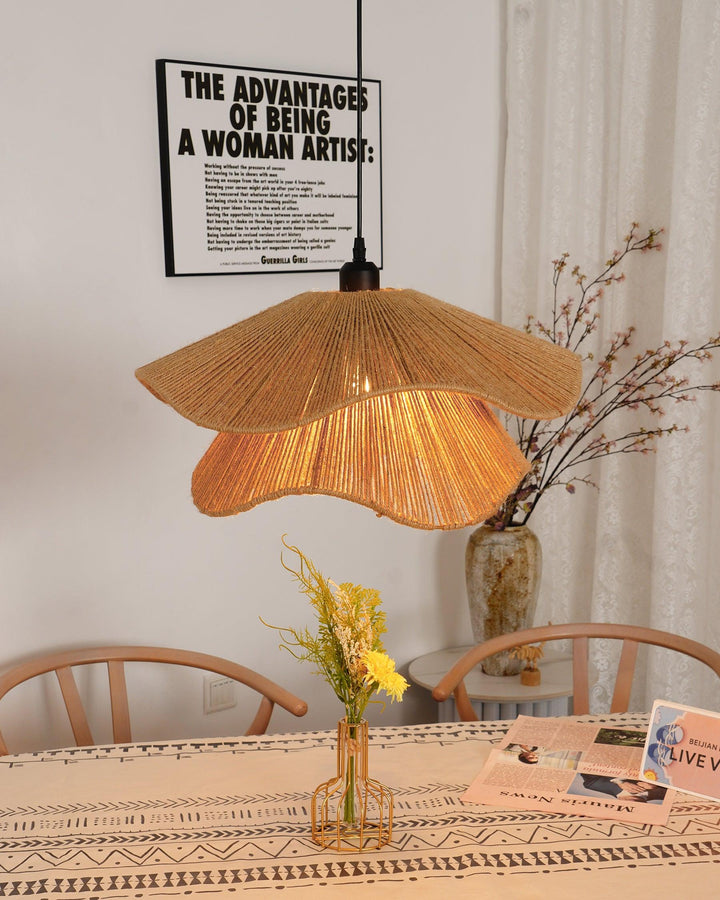 Lustra Suspension Lampe Chapeau de Paille Fait Main à Double Couche - Neutralighting