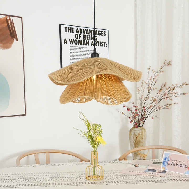 Lustra Suspension Lampe Chapeau de Paille Fait Main à Double Couche - Neutralighting